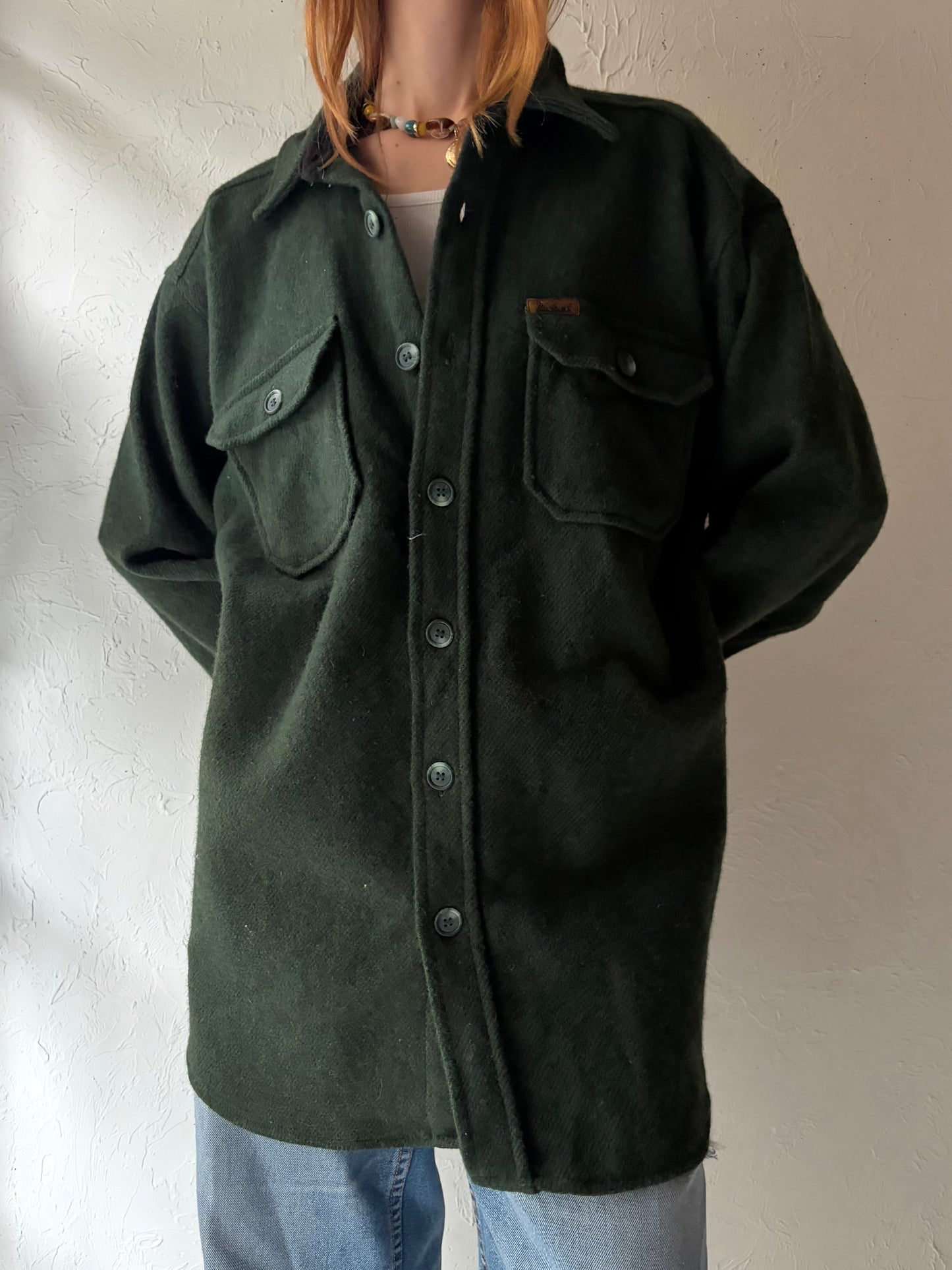 Y2k 'Woolrich' Green Wool Shirt Jacket / Large