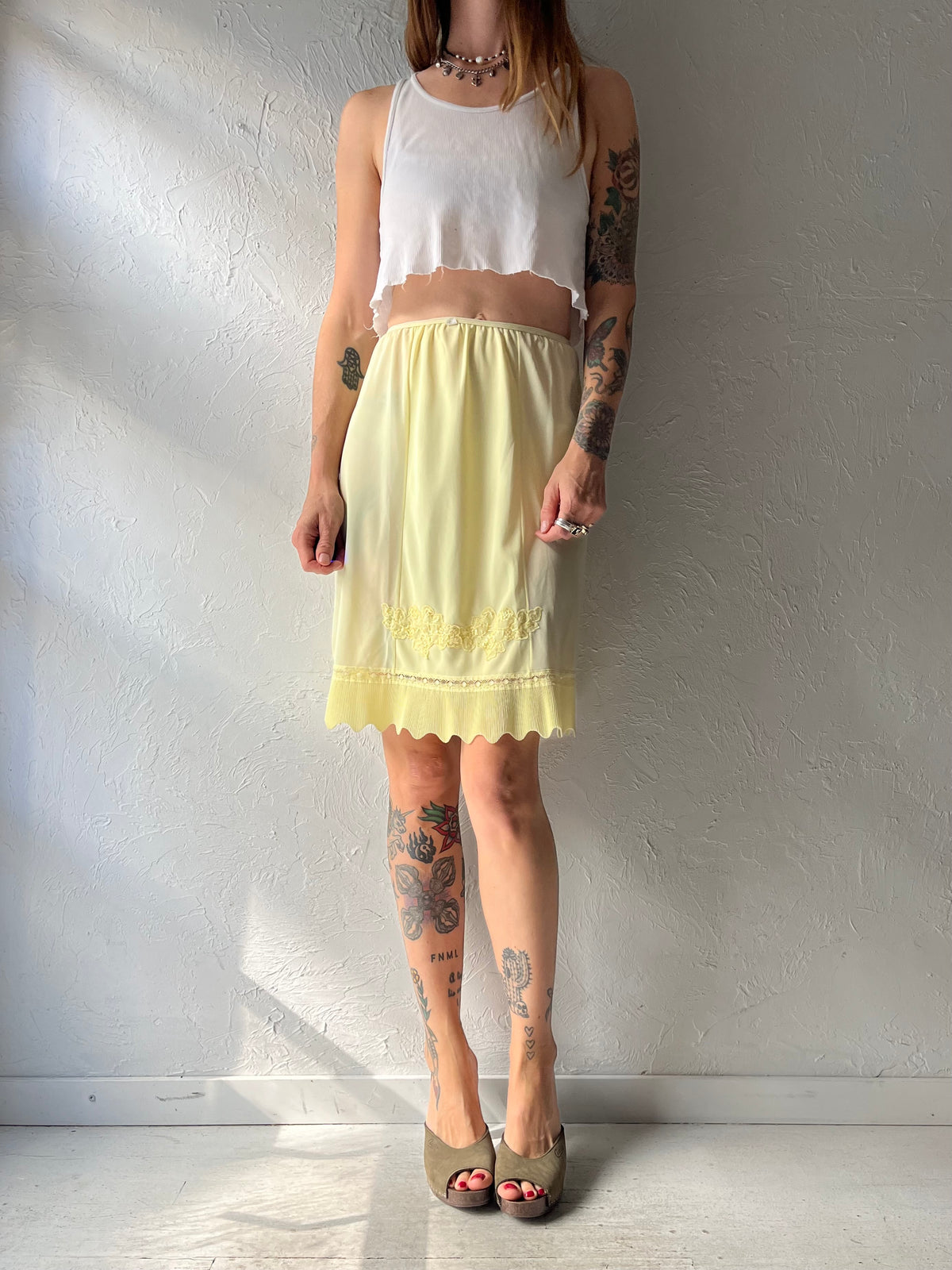 Vintage Yellow Sheer Slip Skirt / Smal