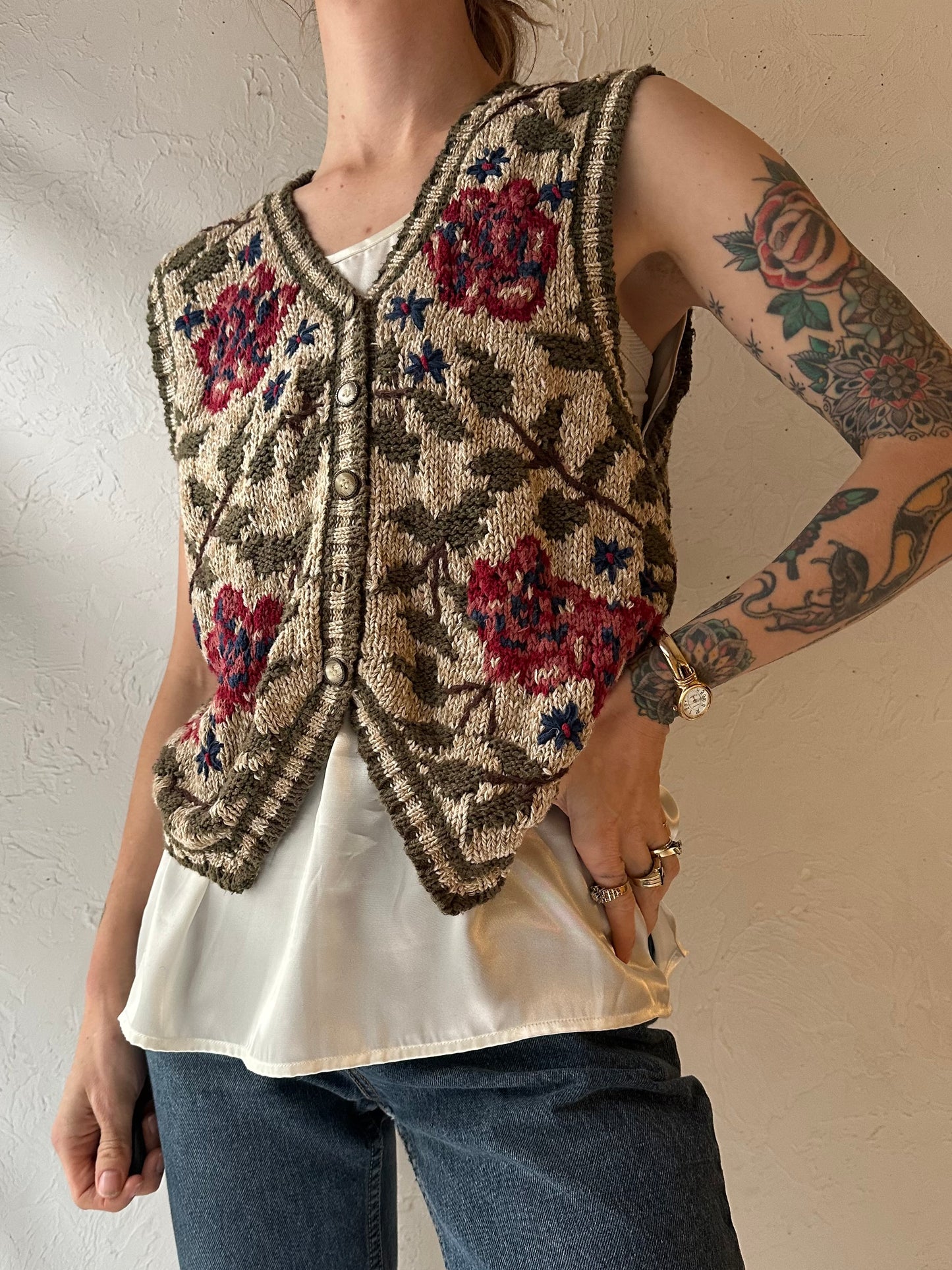 90s 'Lizwear' Cotton Knit Vest / Medium