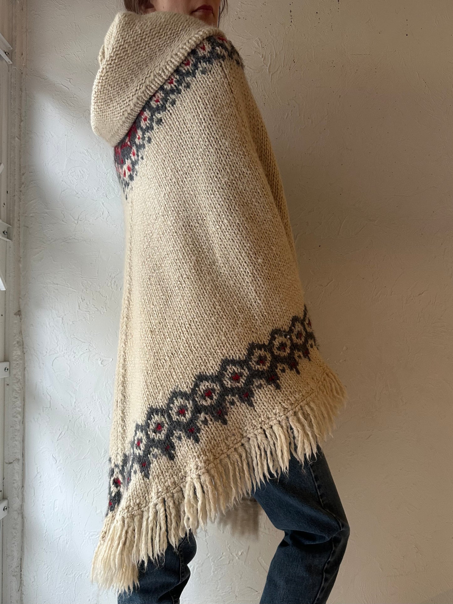 90s 'J Crew' Hooded Wool Poncho / Small