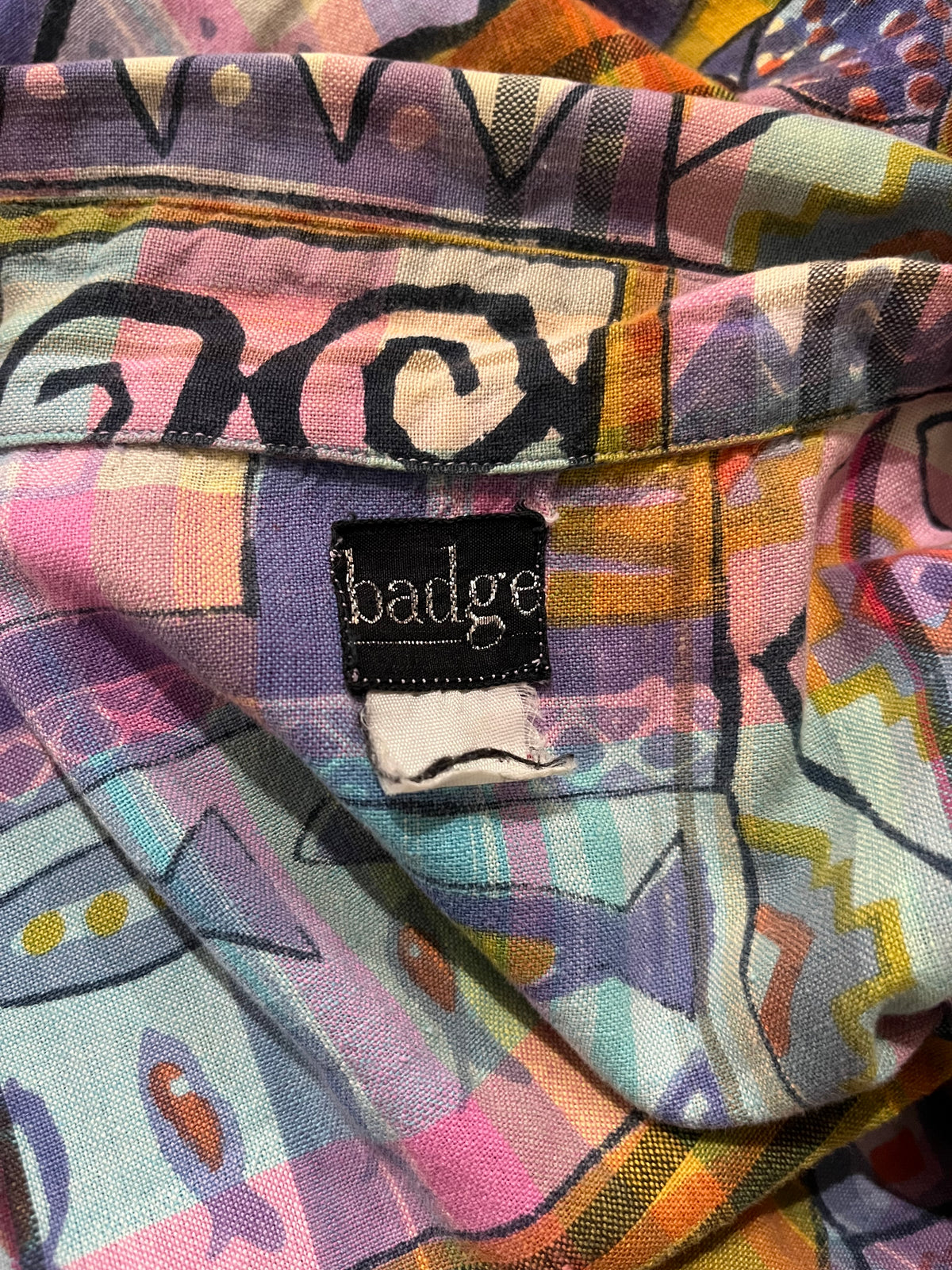 80s 'Badge' Retro Patterned Dress / Medium