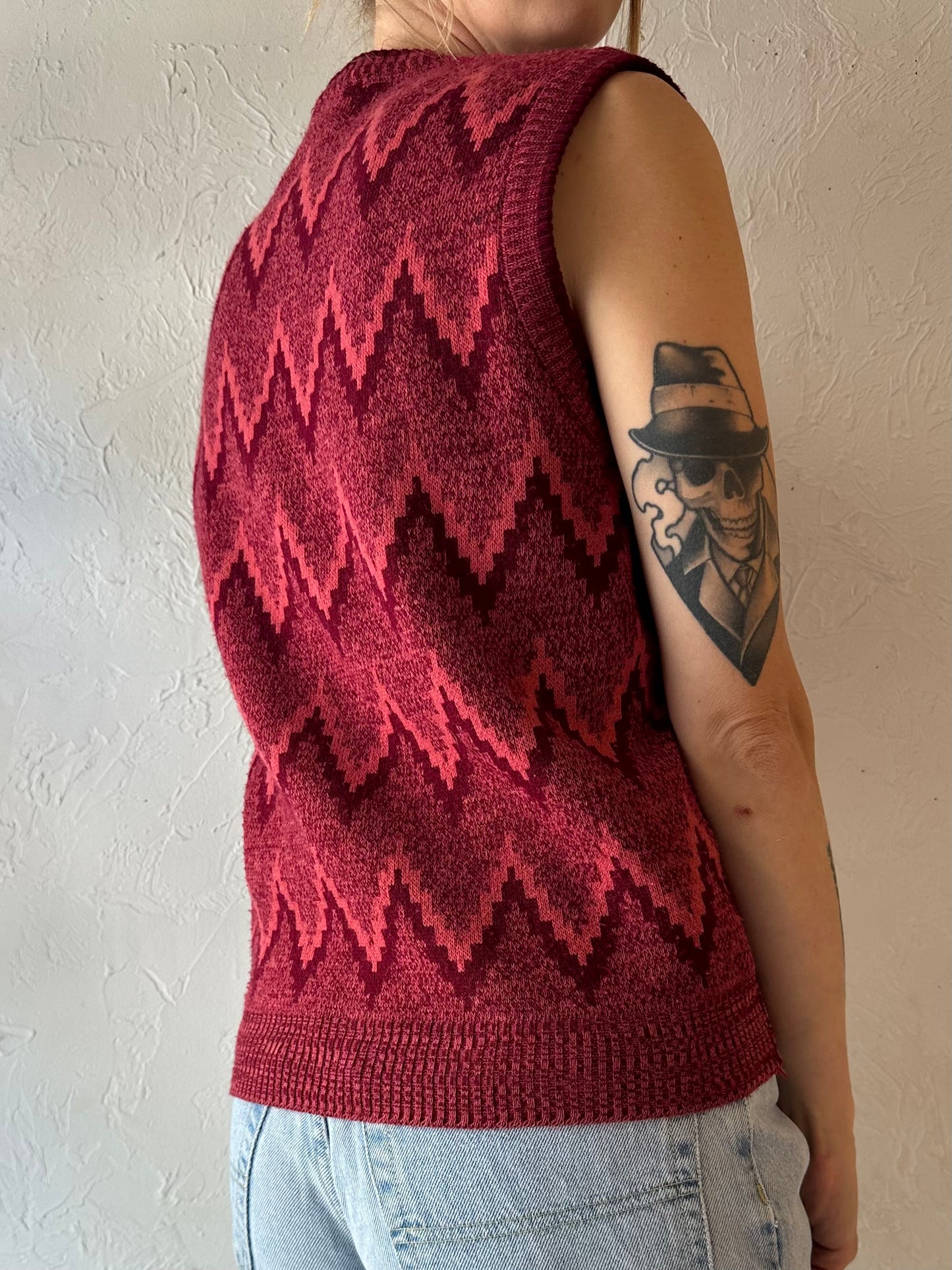 80s 'Wolsey' Red Acrylic Knit Vest / Medium