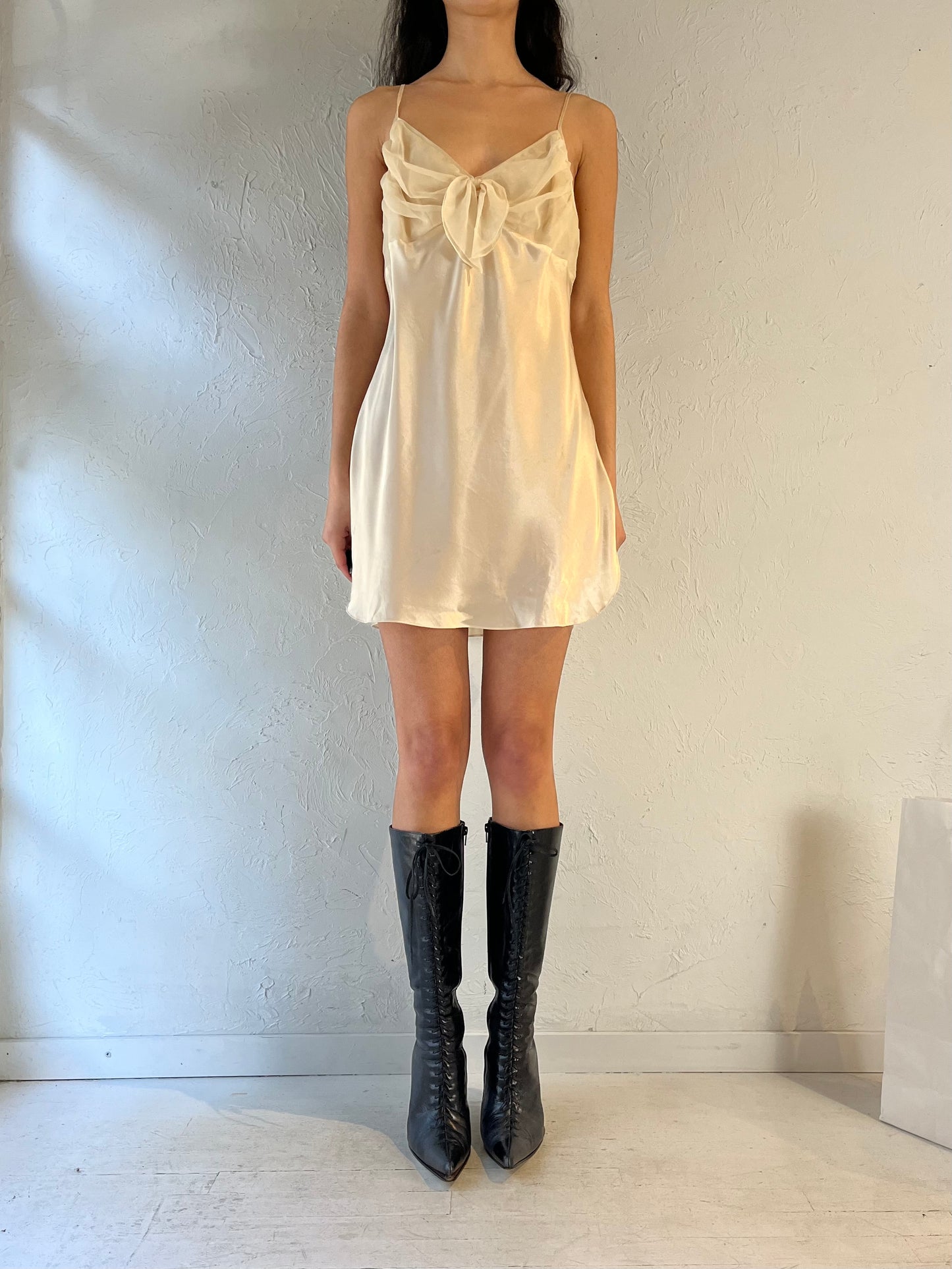 90s 'Victoria Secret' Cream Mini Slip Dress / Large