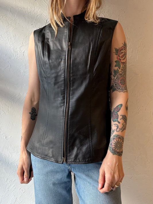 Y2k ‘Newport’ Black Leather Vest / Medium