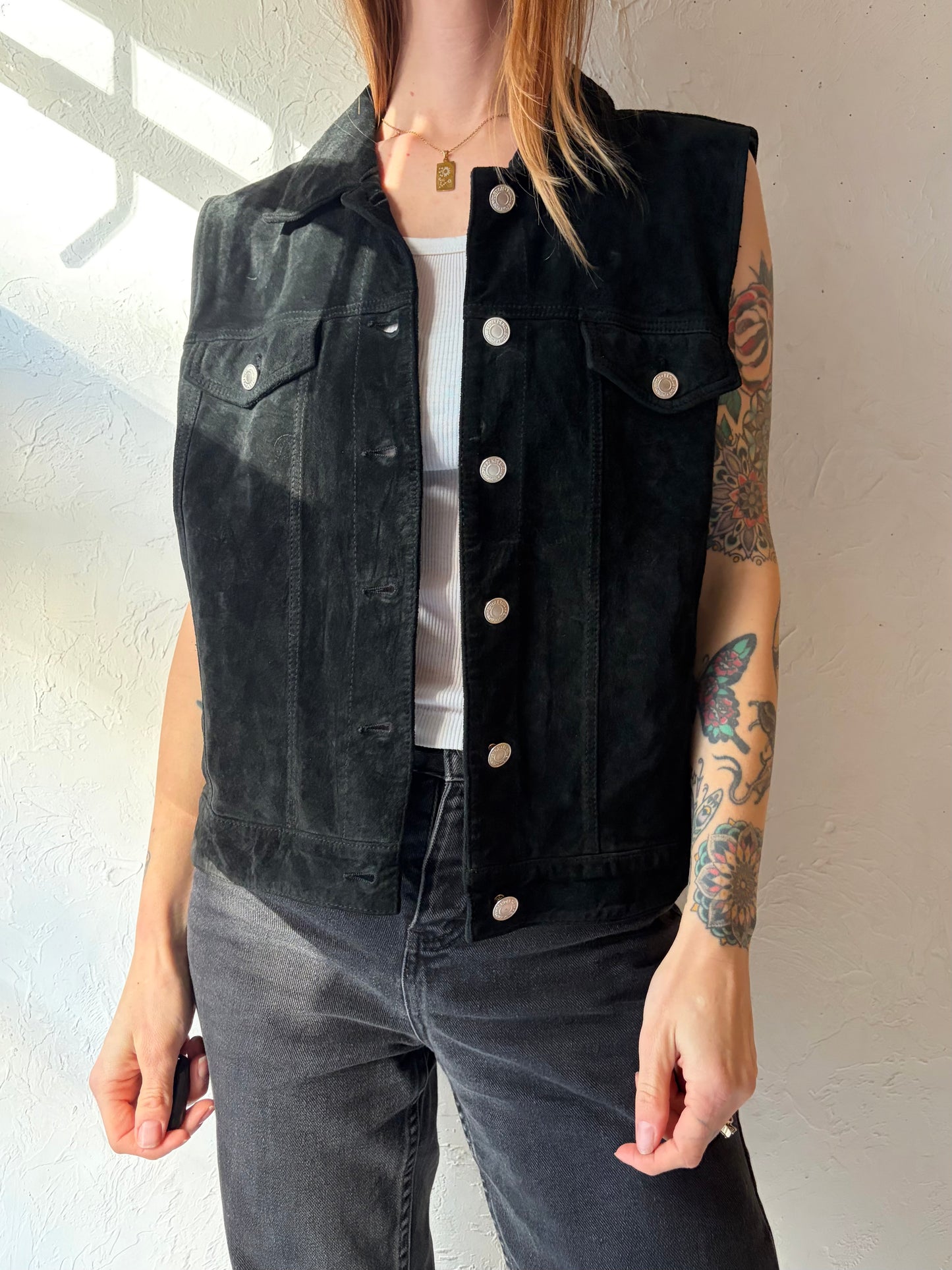 Vintage 'Pendleton' Black Suede Leather Vest / Medium