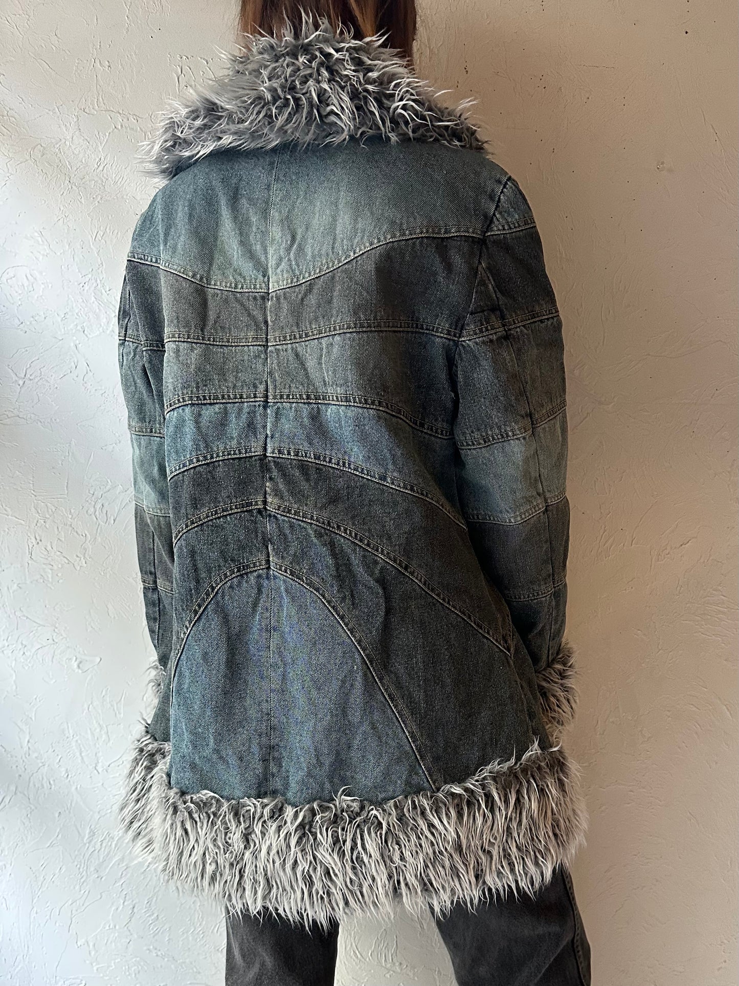 90s Y2k 'Giacca' Denim Faux Fur Jacket / Medium