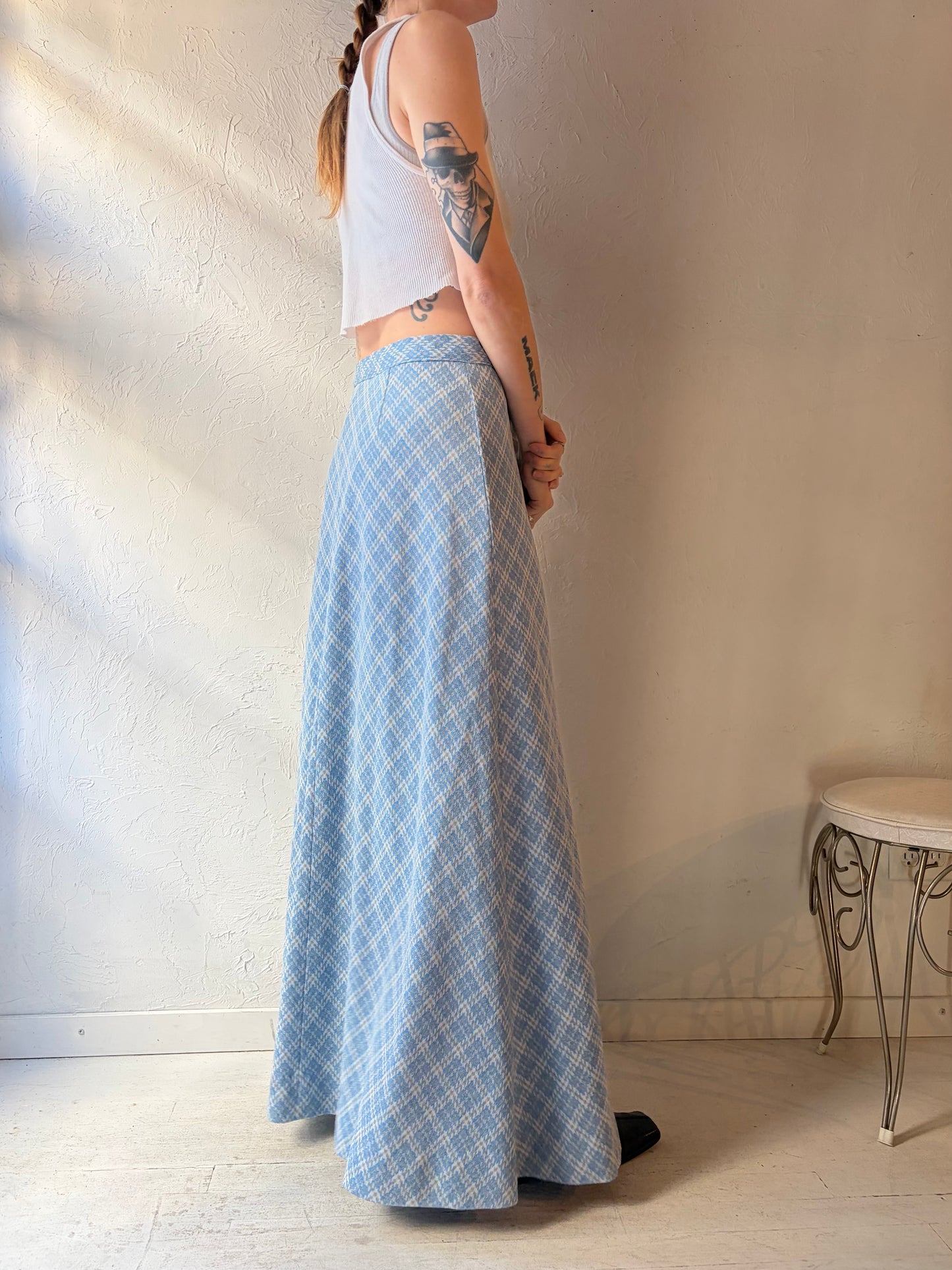 70s Handmade Blue Maxi Skirt / Medium