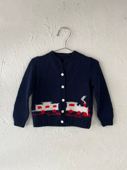 Vintage Kids Knit Train Cardigan Sweater / 2T - 3T