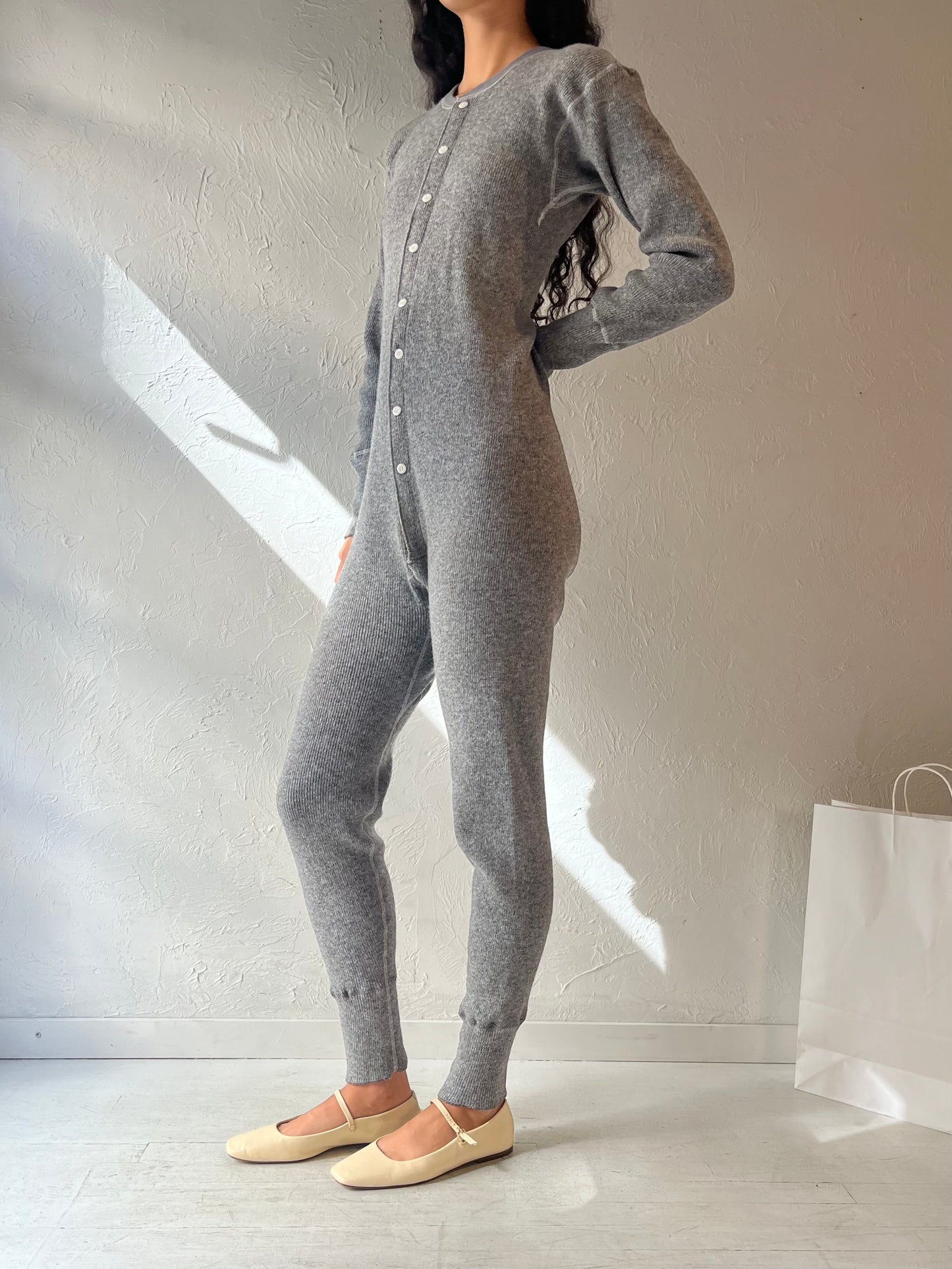 Vintage 'Stanfields' Gray Knit long Underwear Onesie / Small