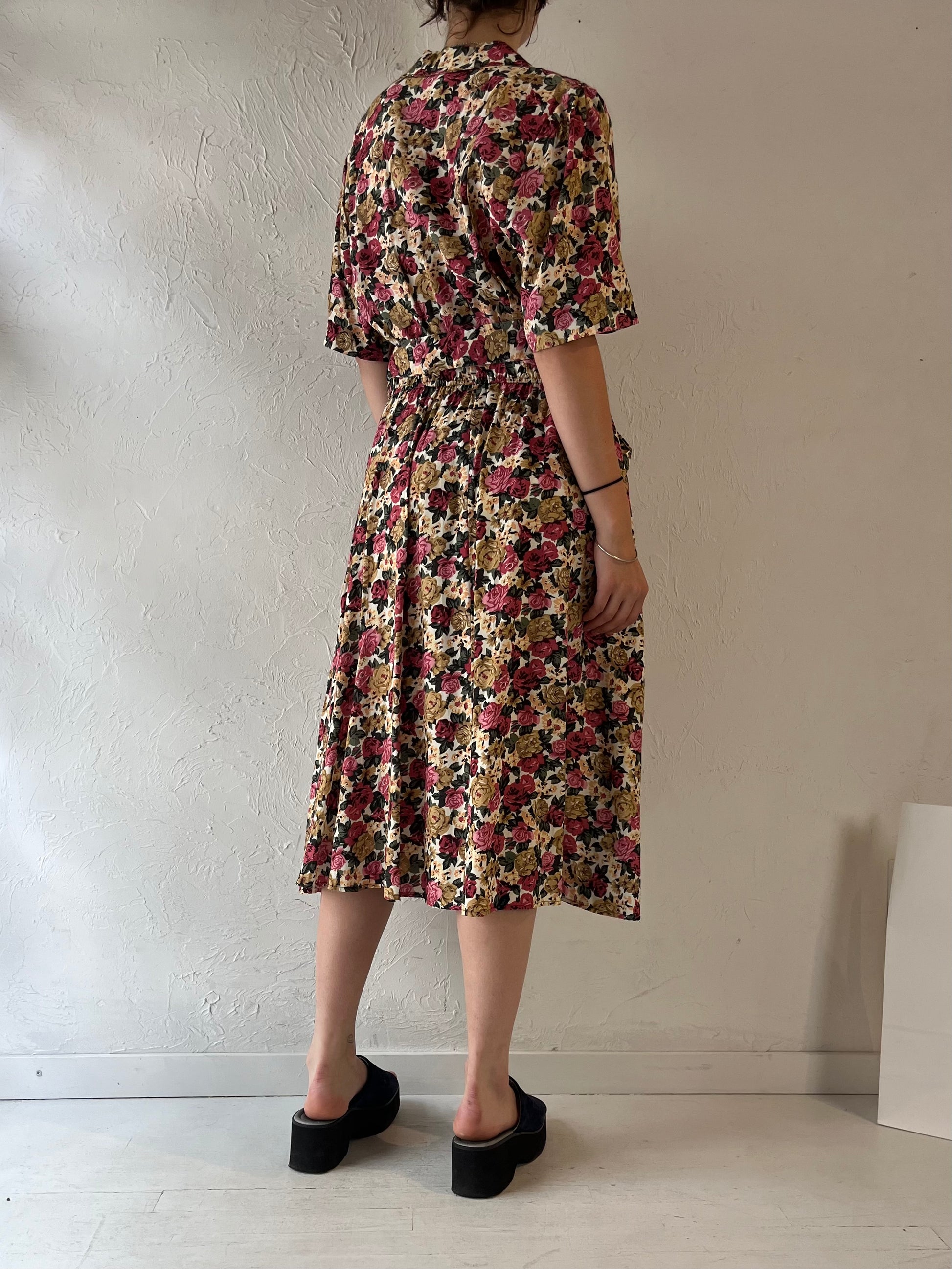 90s 'Rose' Collared Floral Print Dress / Large Wildhoneygoods 90s 'Rose' Collared Floral Print Dress / Large Wildhoneygoods
