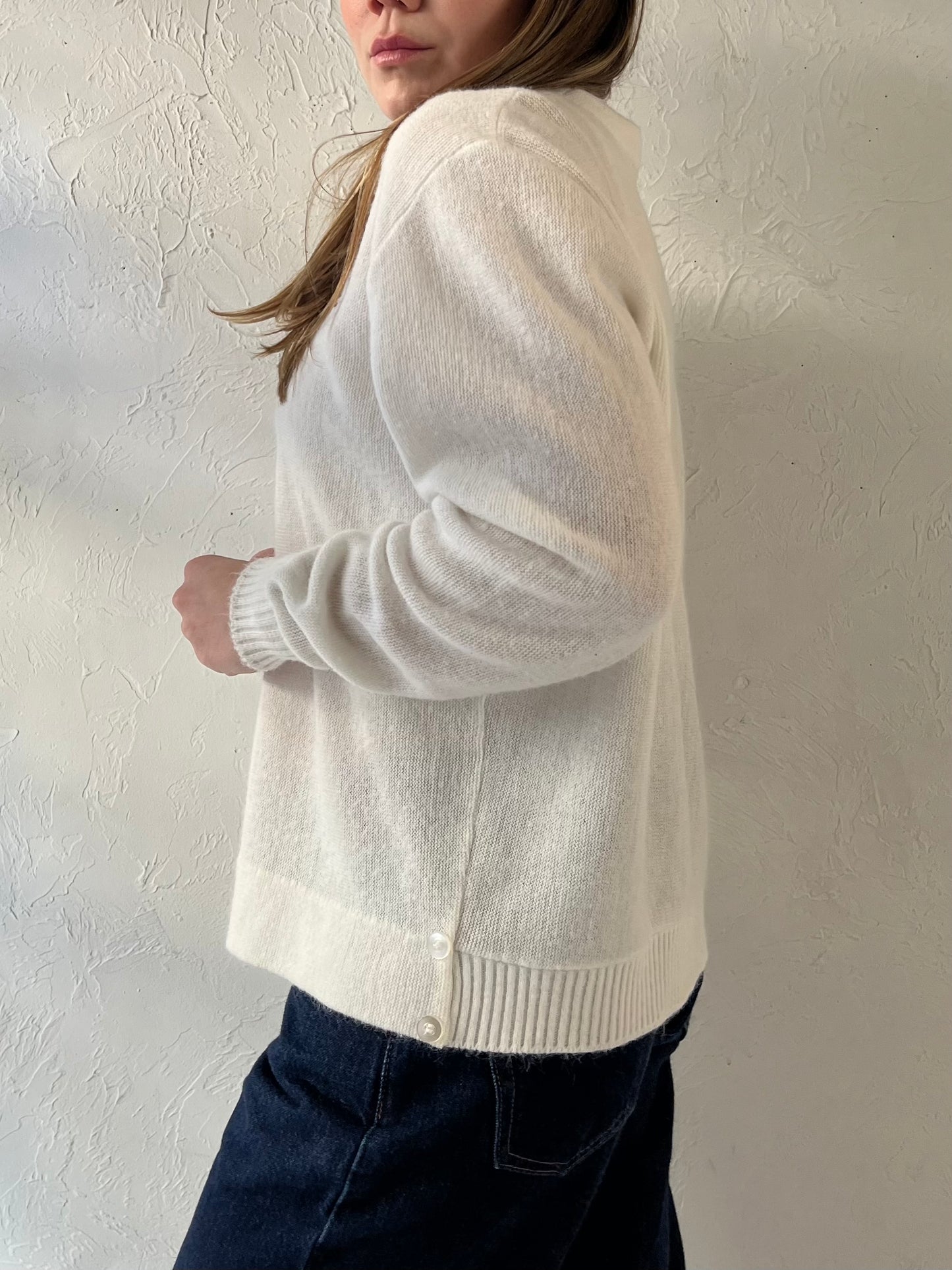 70s ‘Haymaker Lacoste’ White Acrylic Knit Cardigan / Medium