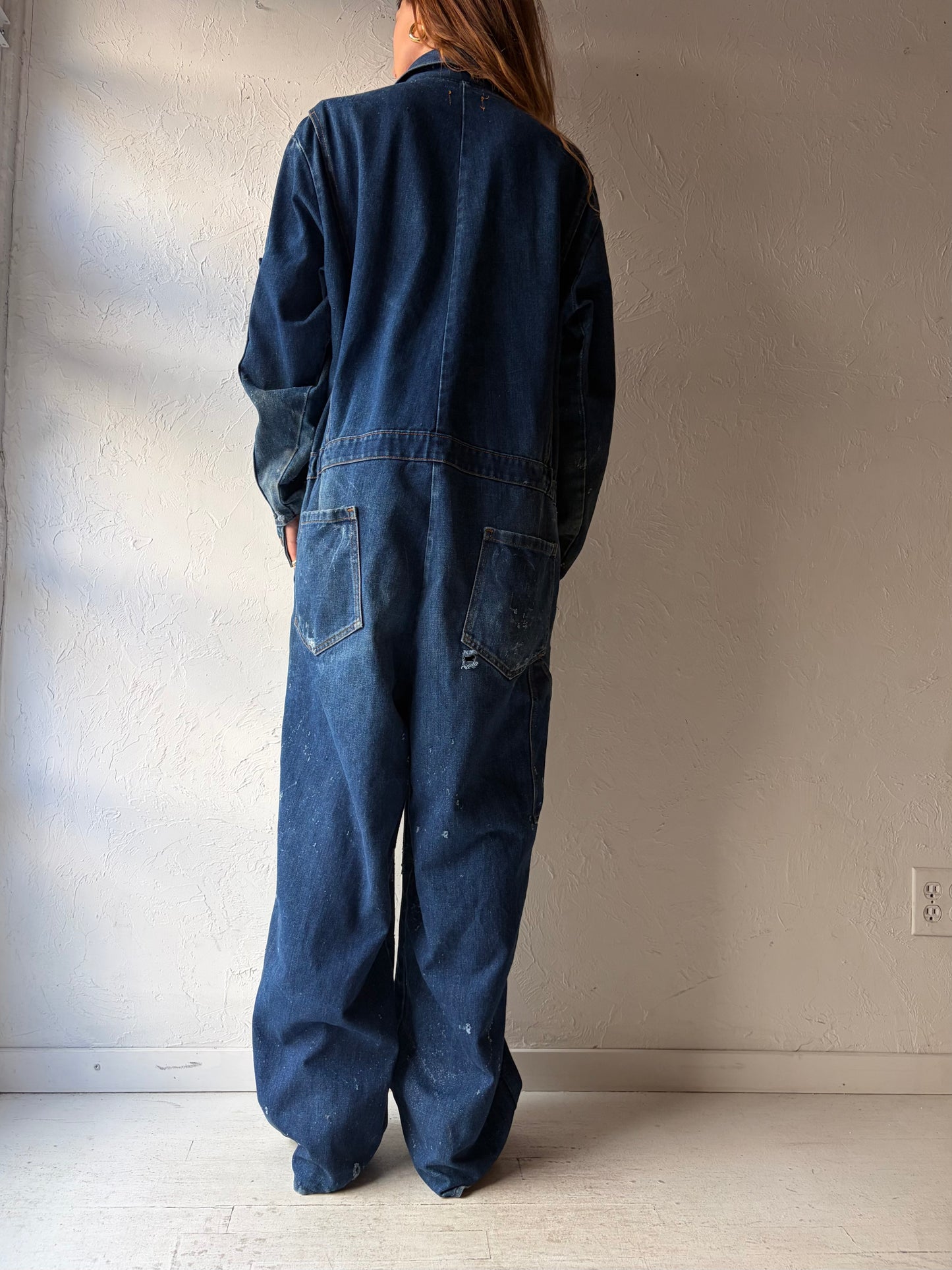 80s 'Action West' Thrashed Workwear Denim Coveralls / Large