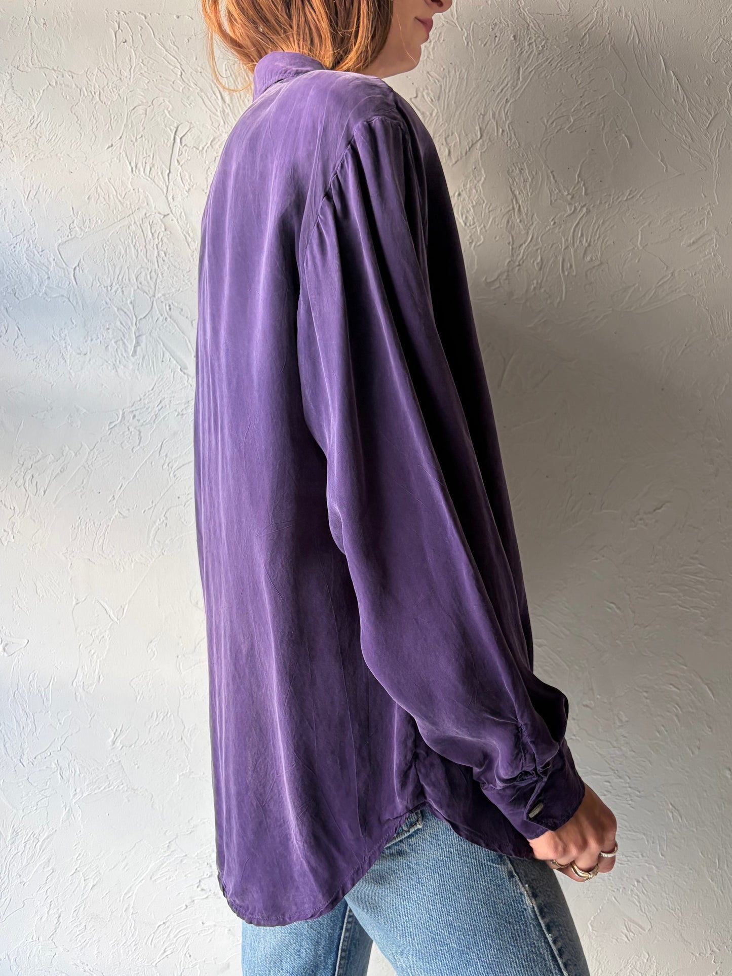 90s 'Long Horn' Purple Normcore Western Minimalist Button Up Cowgirl Shirt / Large