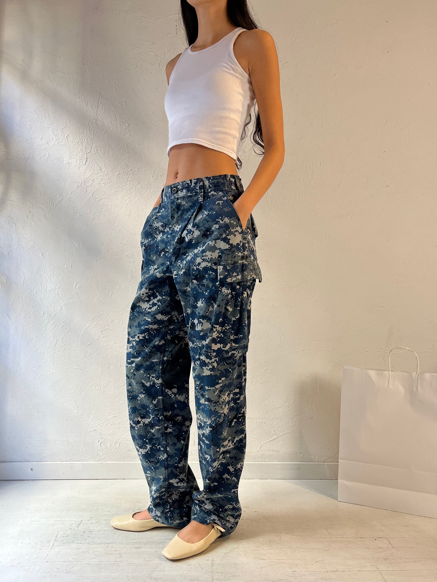 Vintage Authentic Army Blue Camouflage Cargo Pants / Small