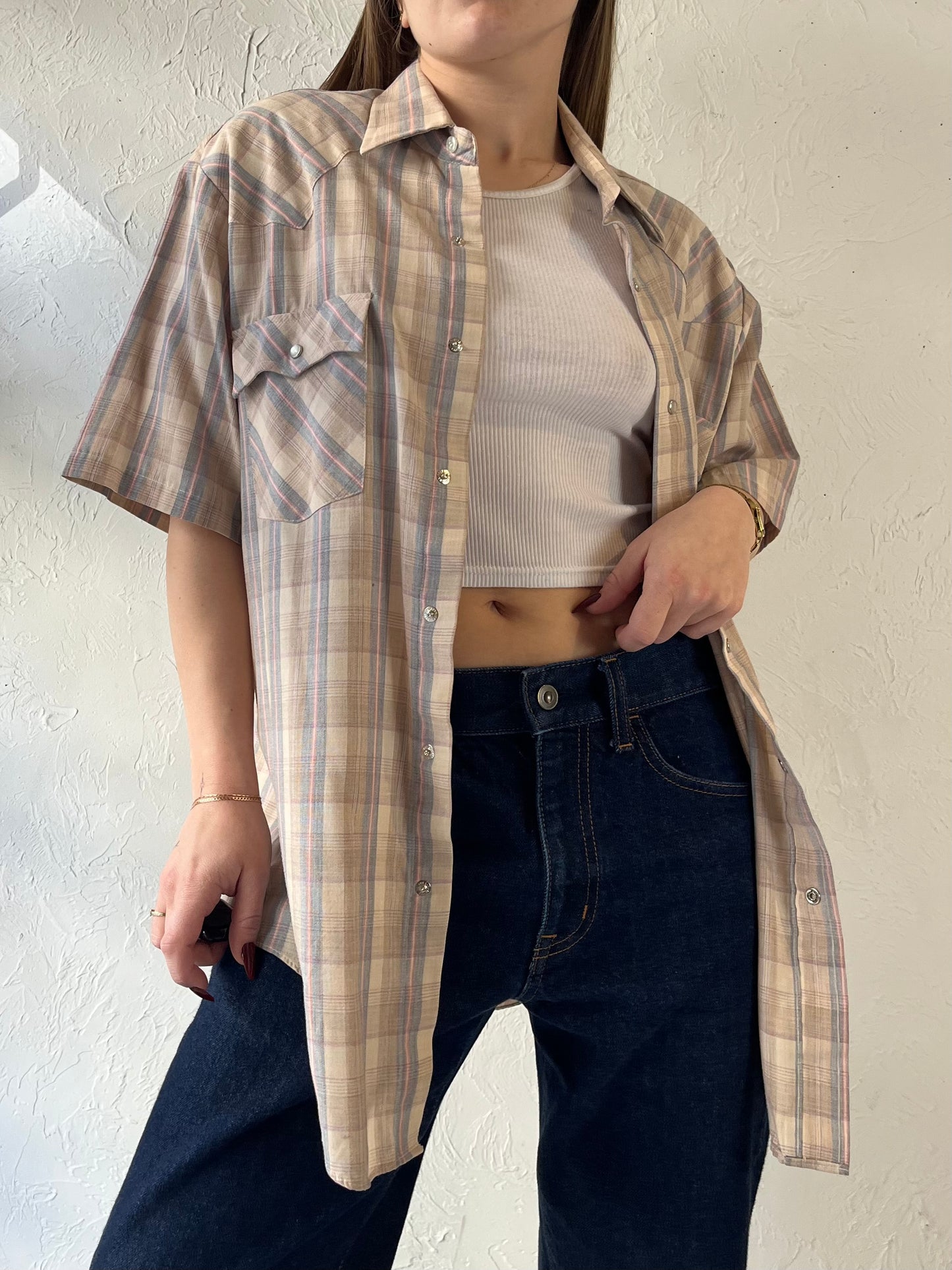 70s ‘Levi’s’ Plaid Snap Up Western Shirt / Large