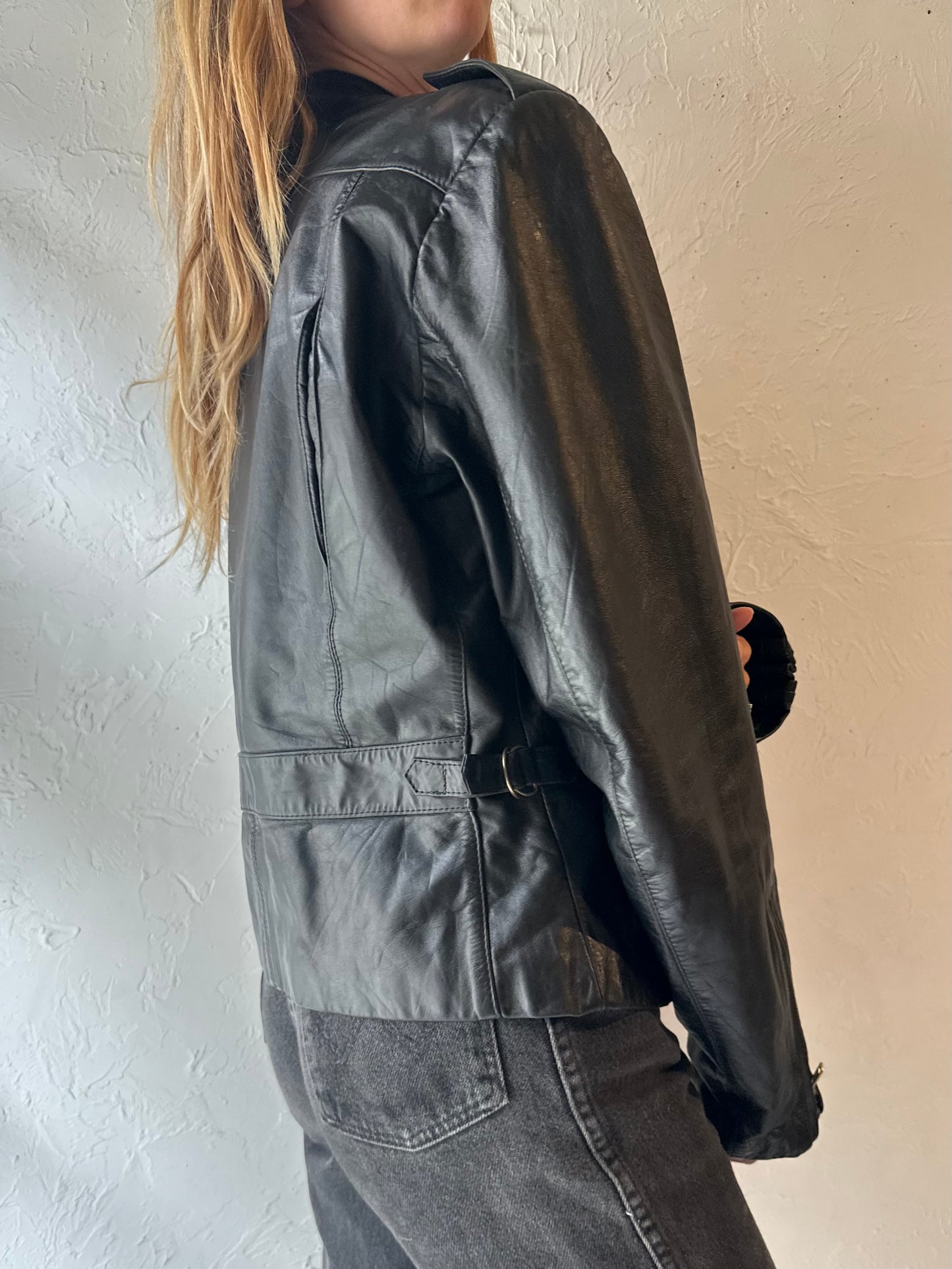 90s ‘Wilsons’ Black Leather Moto Jacket / Medium