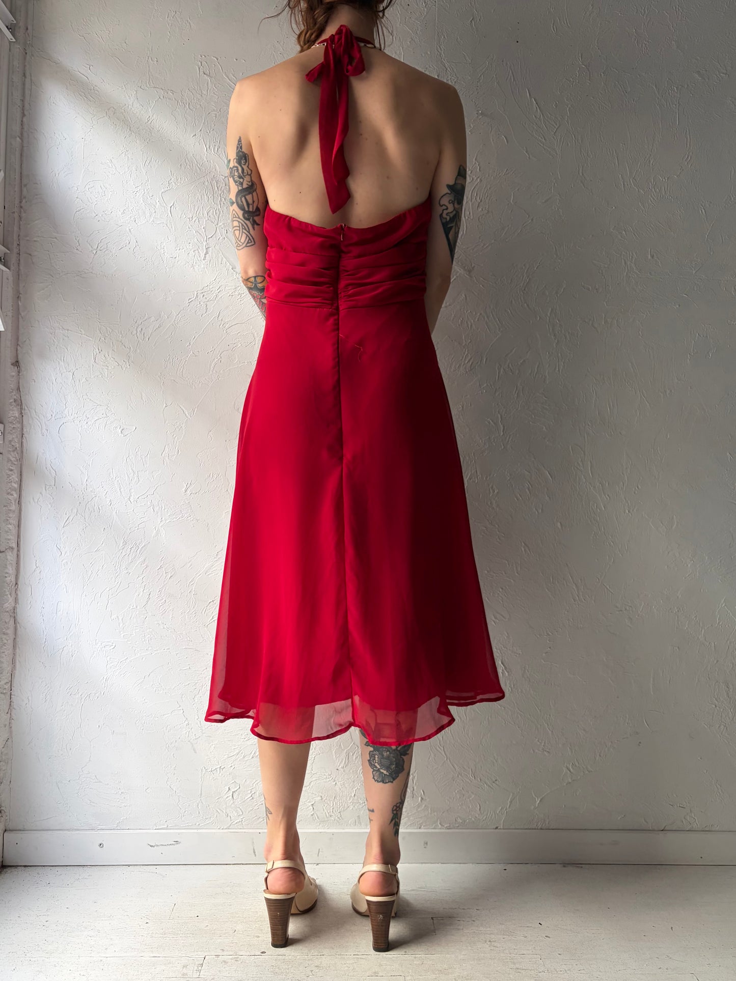 Y2k 'Connected' Red Romanic Formal Party Halter Dress / Medium