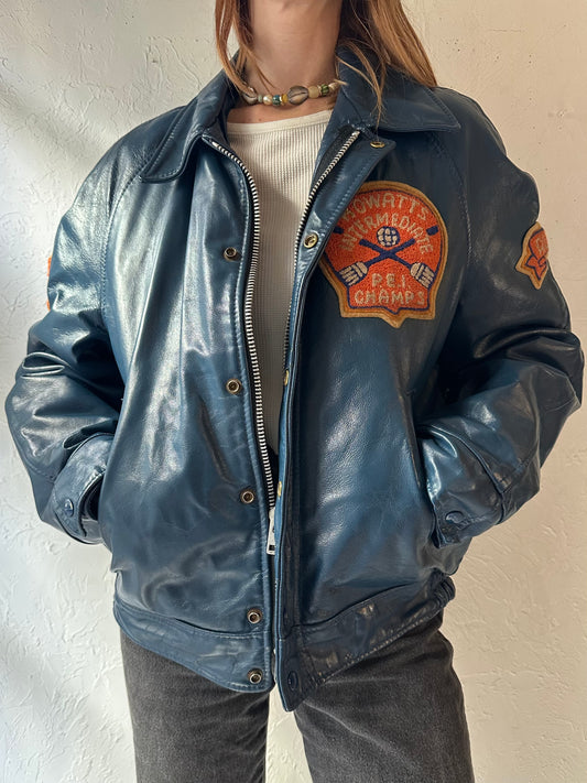 Vintage Heavy Duty Blue Leather PEI Curling Jacket / Large
