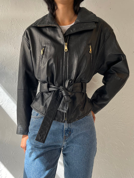 90s 'Wilsons' Black Leather Jacket / Medium