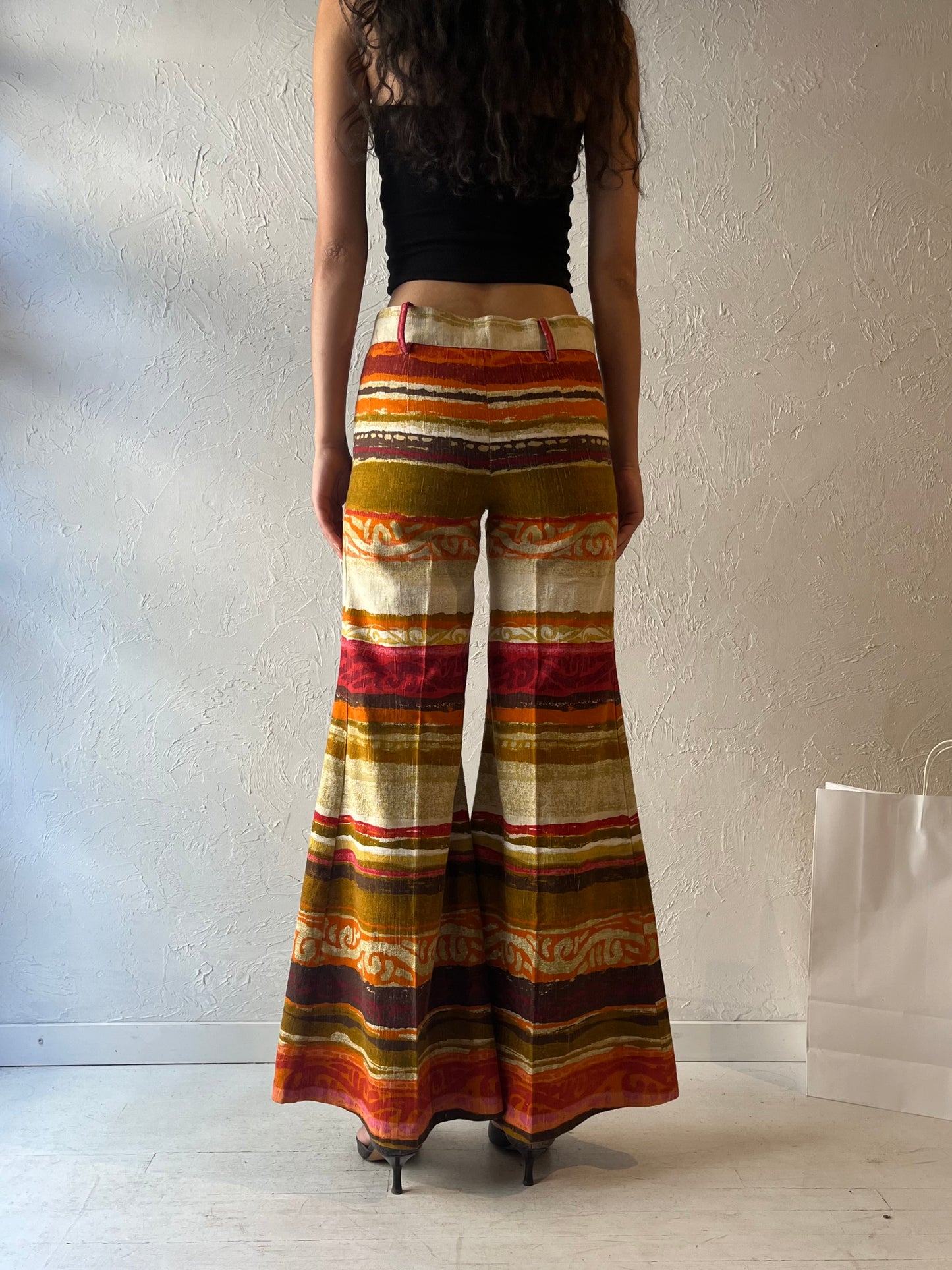 70s Abstract Bell Bottoms / Small - Medium