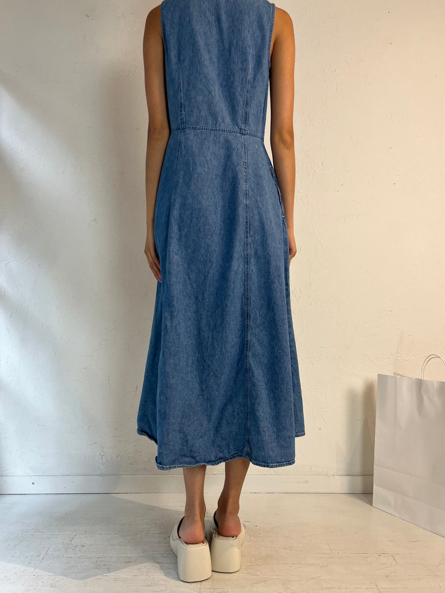 90s 'Cartise' Button Up Denim Maxi Dress / Medium