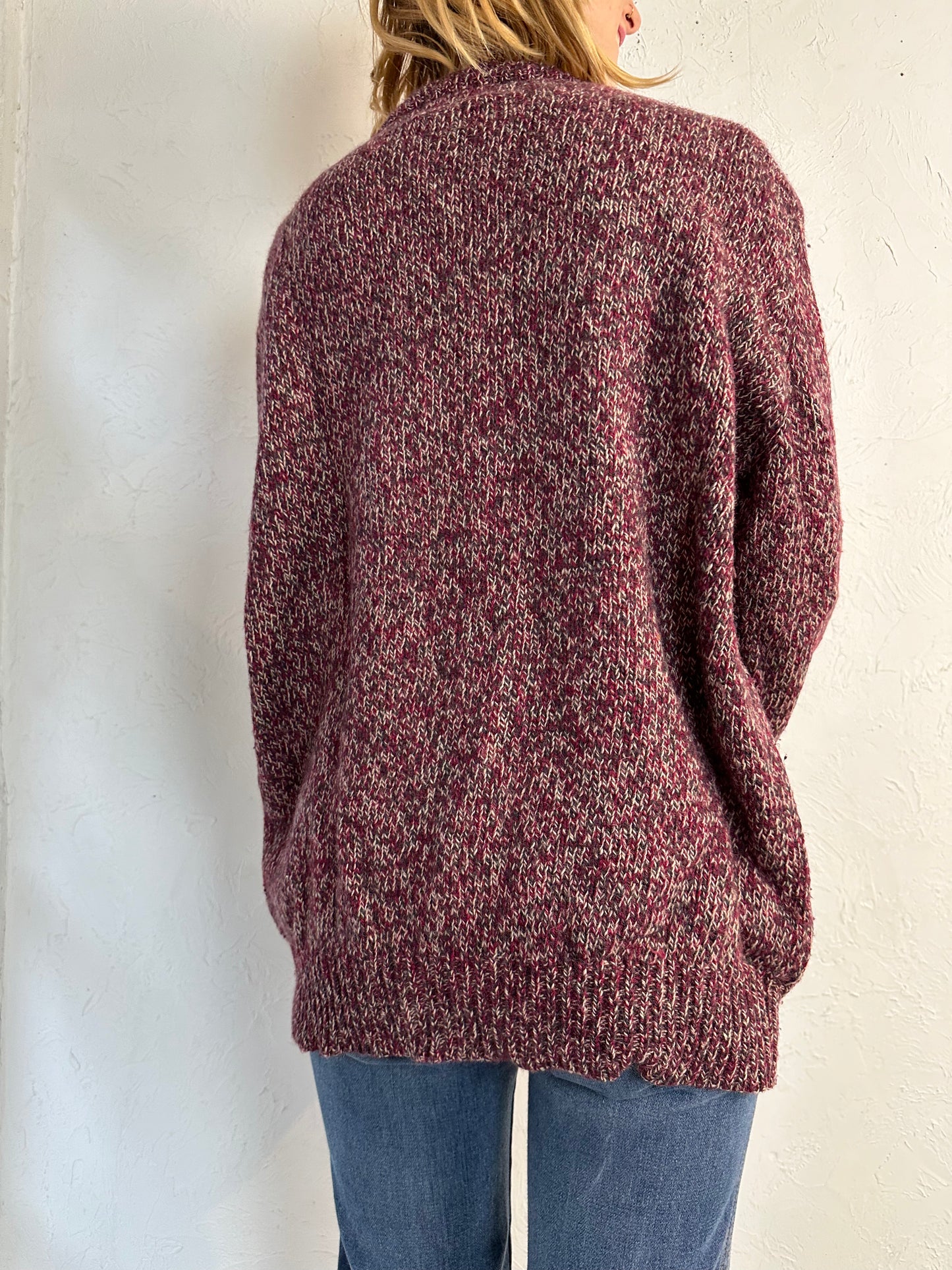 90s 'EMS' Burgundy Knit Sweater / Large