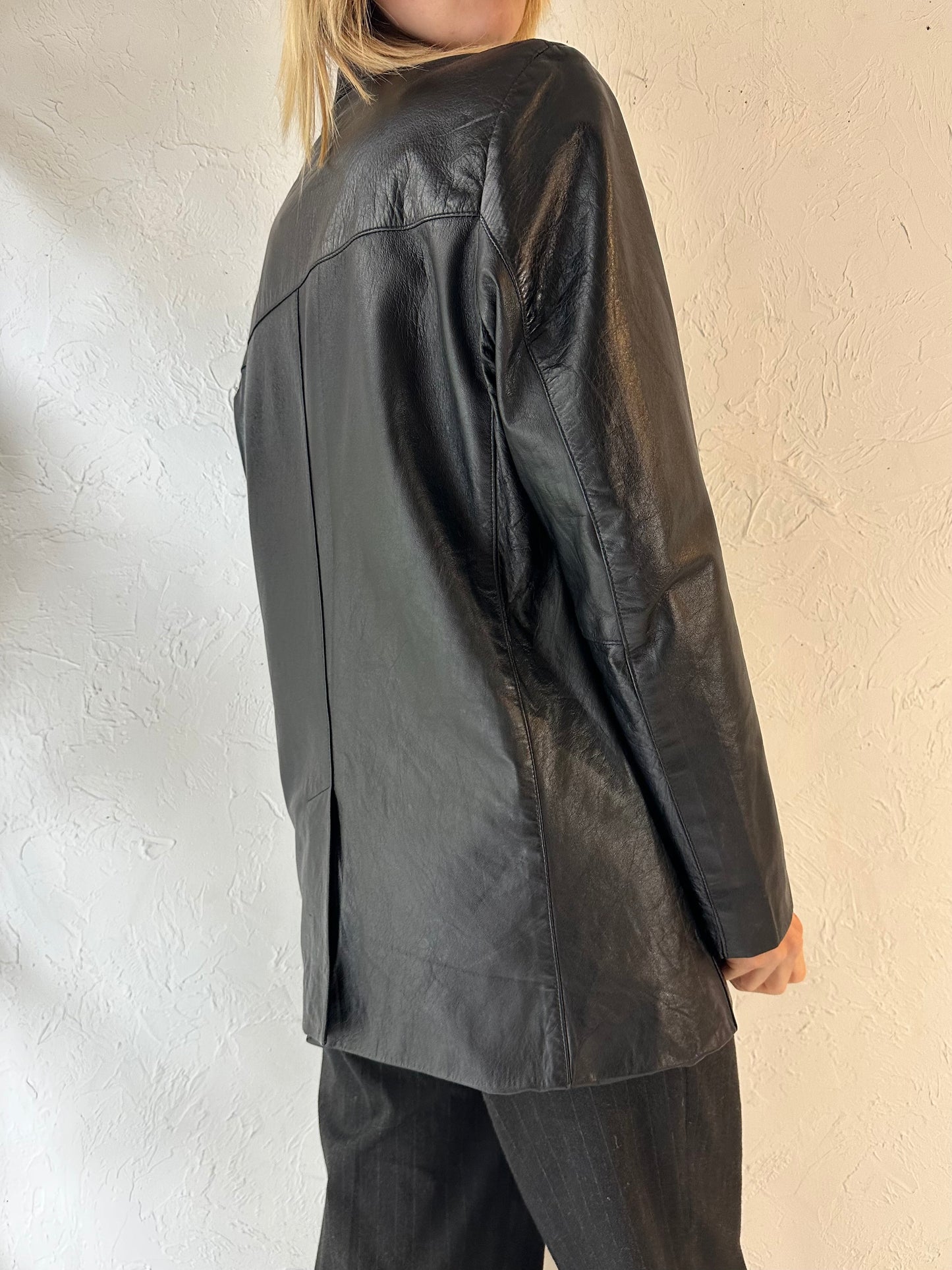 90s 'Real Leather' Oversized Leather Jacket / Medium