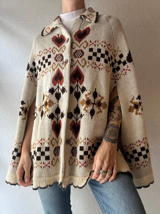 70s 'JC Penney' Queen of Harts Knit Cape / One Size