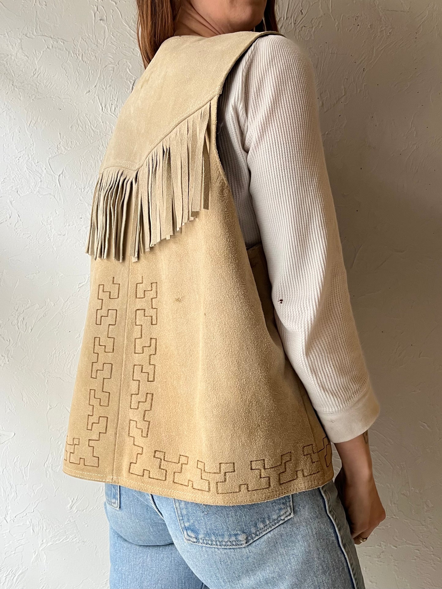 Vintage Suede Leather Fringe Vest / Large