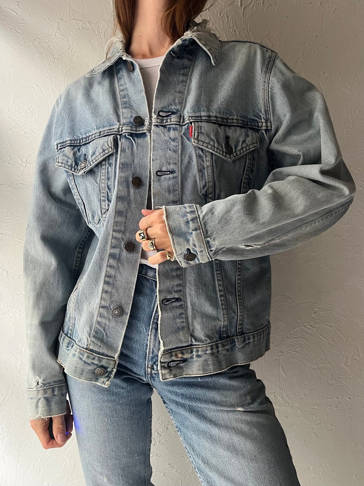 Vintage 'Levis' Distressed Blue Denim Grunge Workwear Jean Jacket / Medium