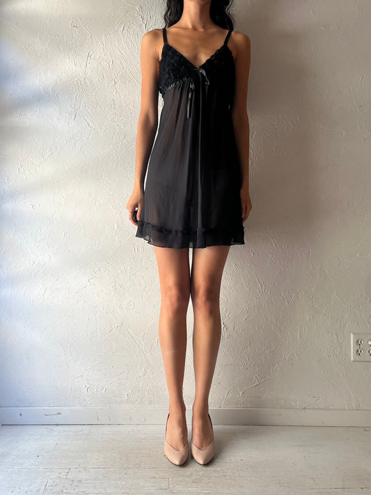 Y2k 'Oscar de la Renta' Black Shear Romanic Slip Mini Dress / Small