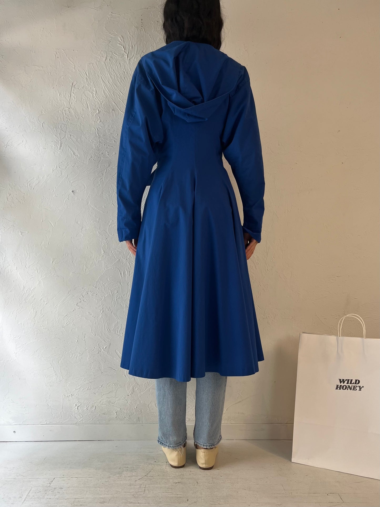 70s 'Sport Ease' Blue Hooded Trench Coat / Small