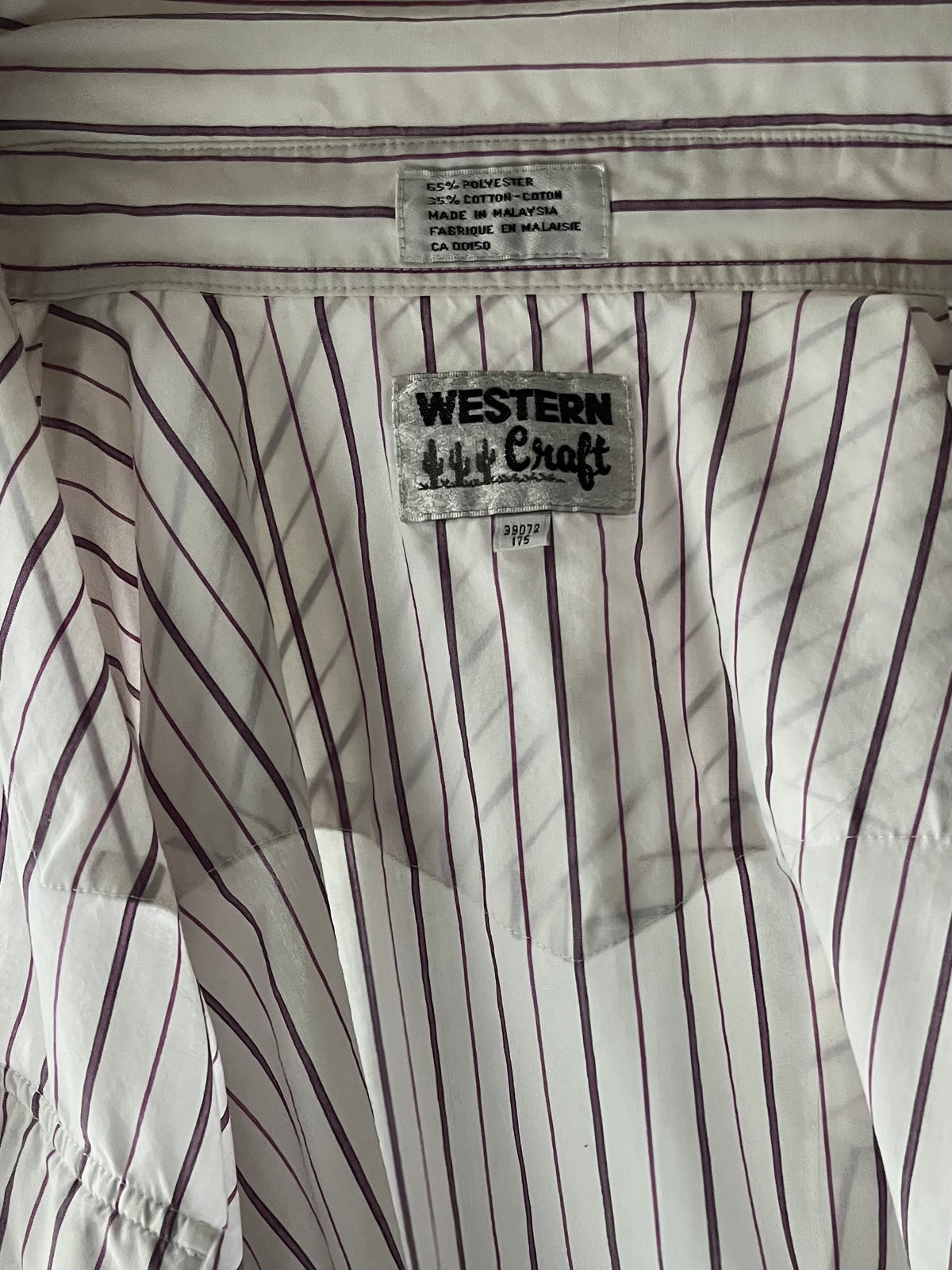 Vintage 'Western Craft' Purple Striped Pearl Snap Shirt / Large