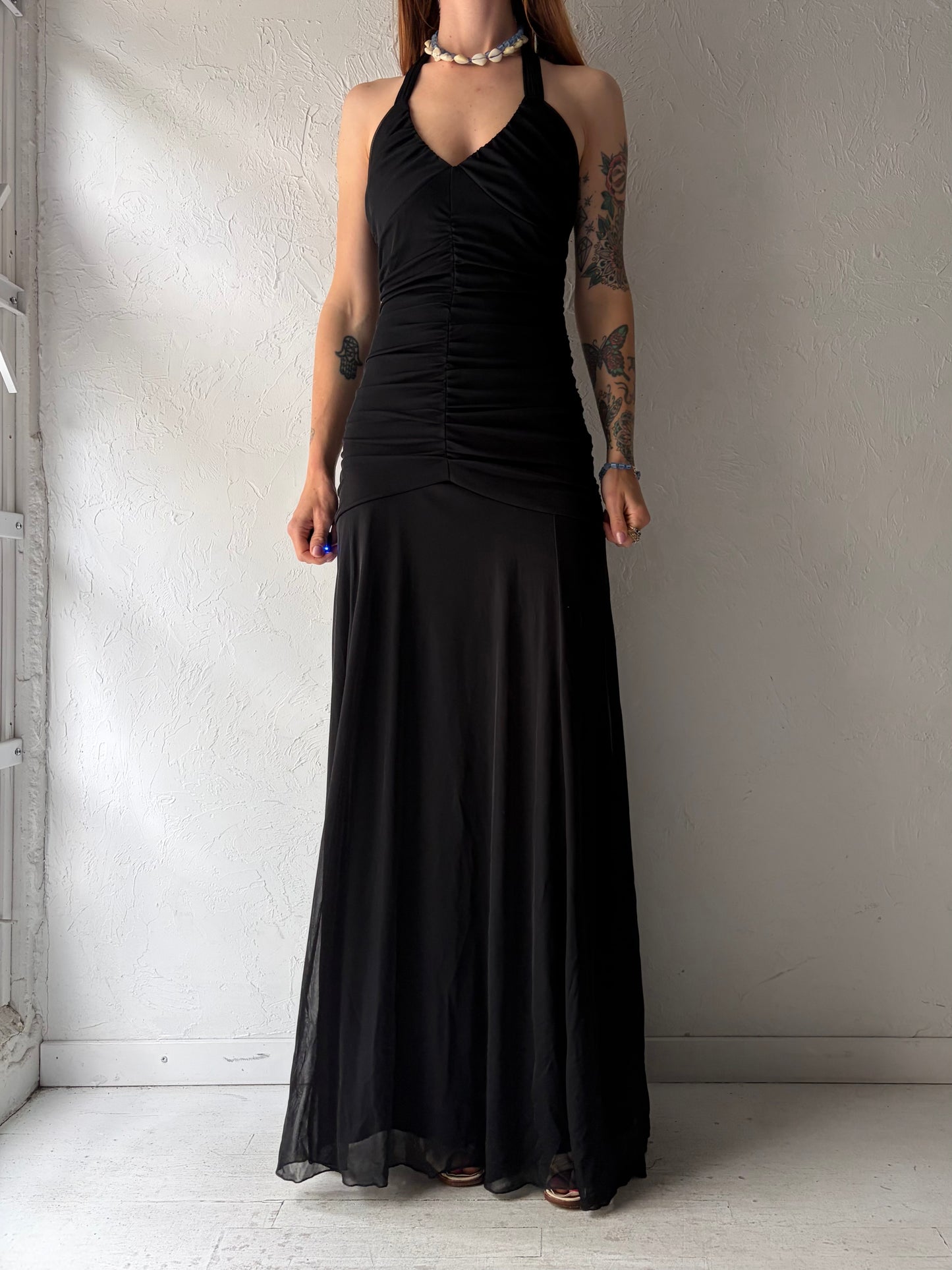 90s 'Le Chateau' Black Formal Halter Dress / Small