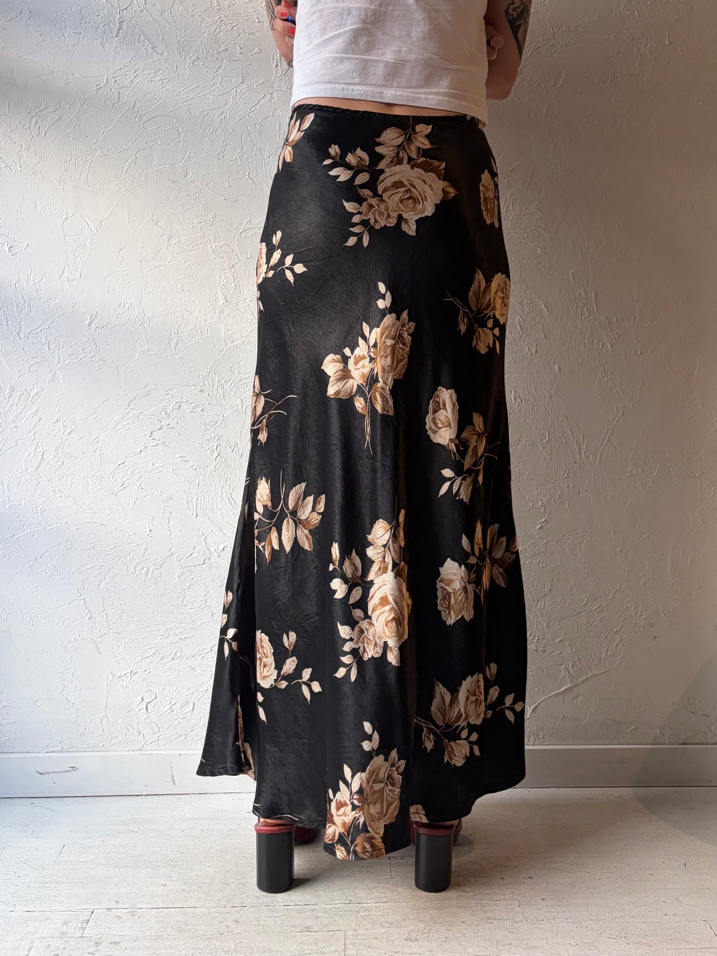 90s 'Le Chateau' Silky Floral Maxi Skirt / Small