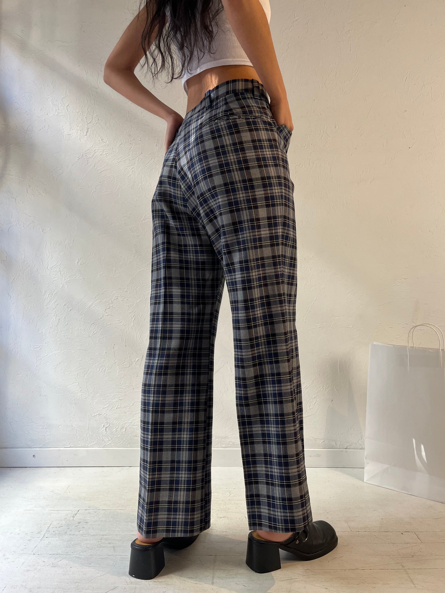 70s ‘Gaslight’ Plaid Wool Knit Pants / Large