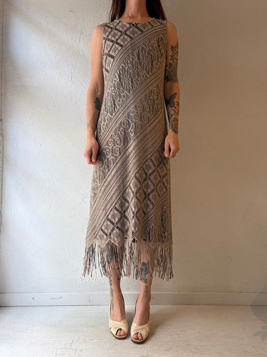Y2k 'Helene Blake' Patterned Knit Boho Hippie Maxi Dress / Medium