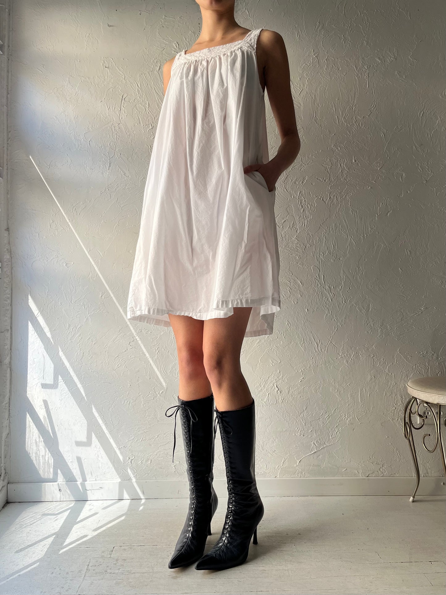 Y2k 'April Cornell' White Cotton Cottage Core Mini Dress / Small