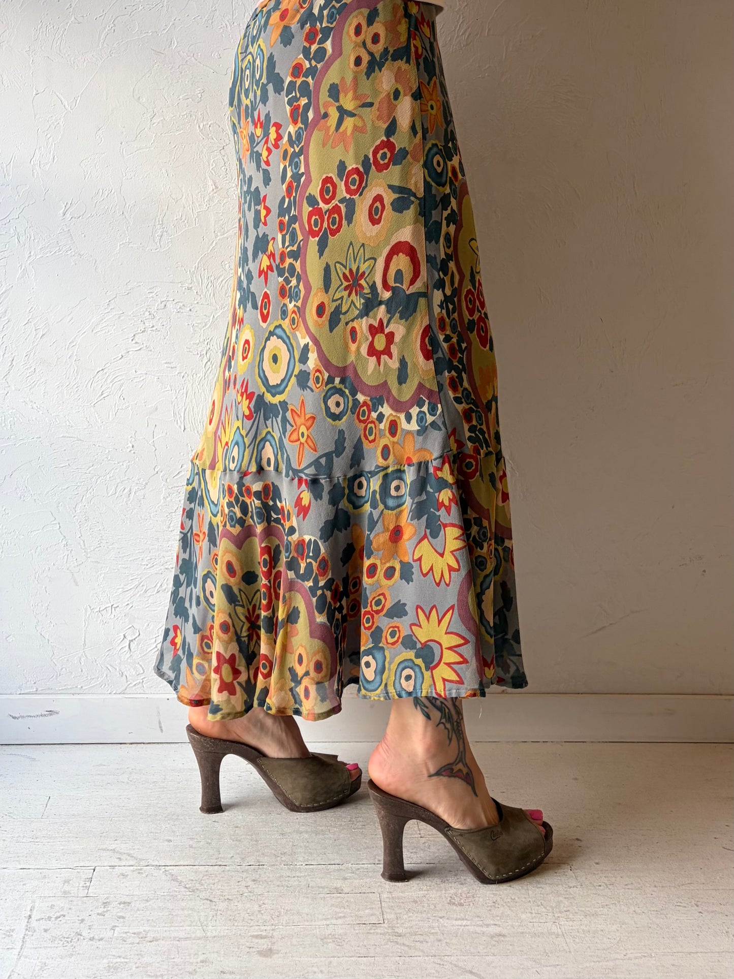 Y2K ‘Putumayo’ Patterned Silk Skirt / Large