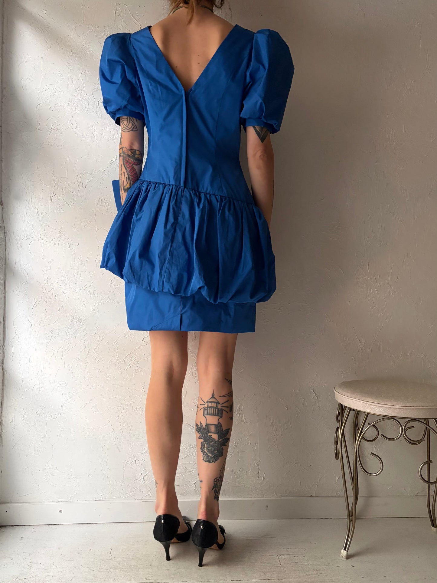 80s 'Nu Mode' Blue Bubble Mini Dress / Medium
