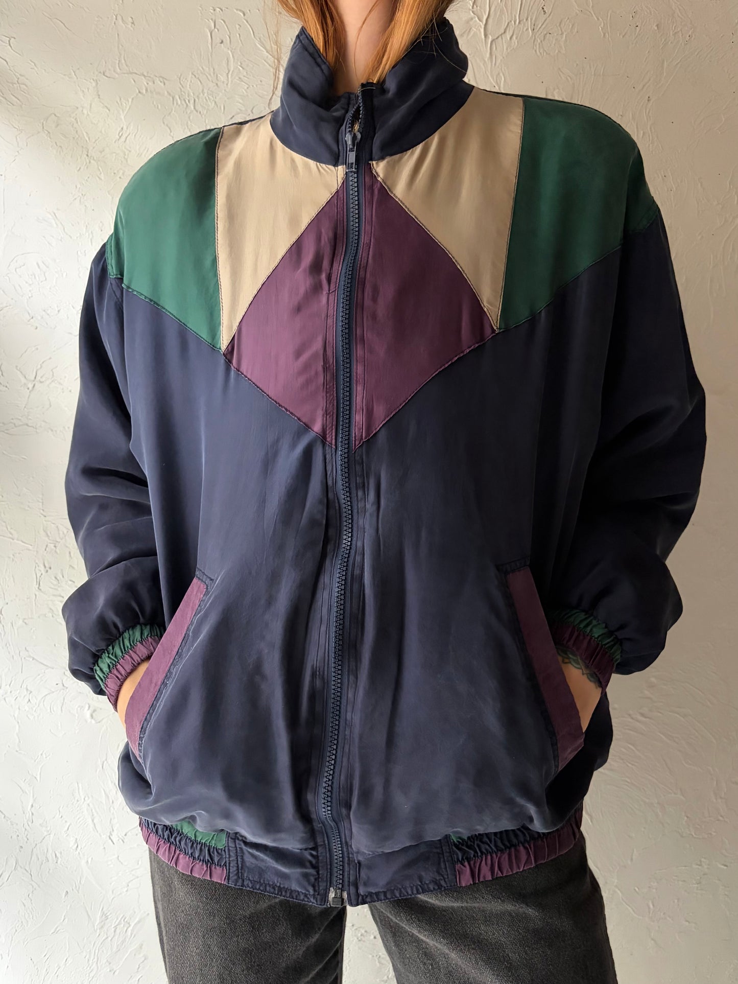 90s 'Partners' Silk Bomber Jacket / Medium