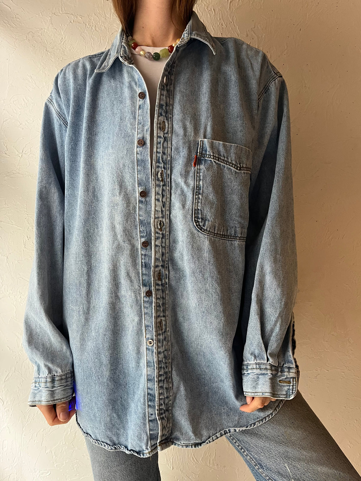 90s 'Levis' Denim Button Up Shirt / Large