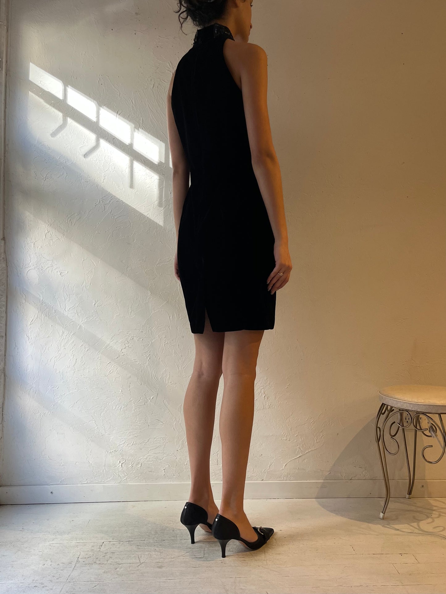 90s 'Jump' Black Velvet Formal Dress / Medium