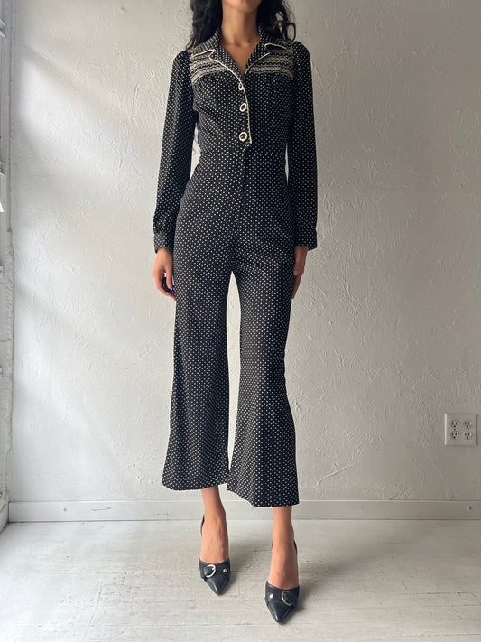 Vintage Black Polka Dot Retro Jumpsuit / Small