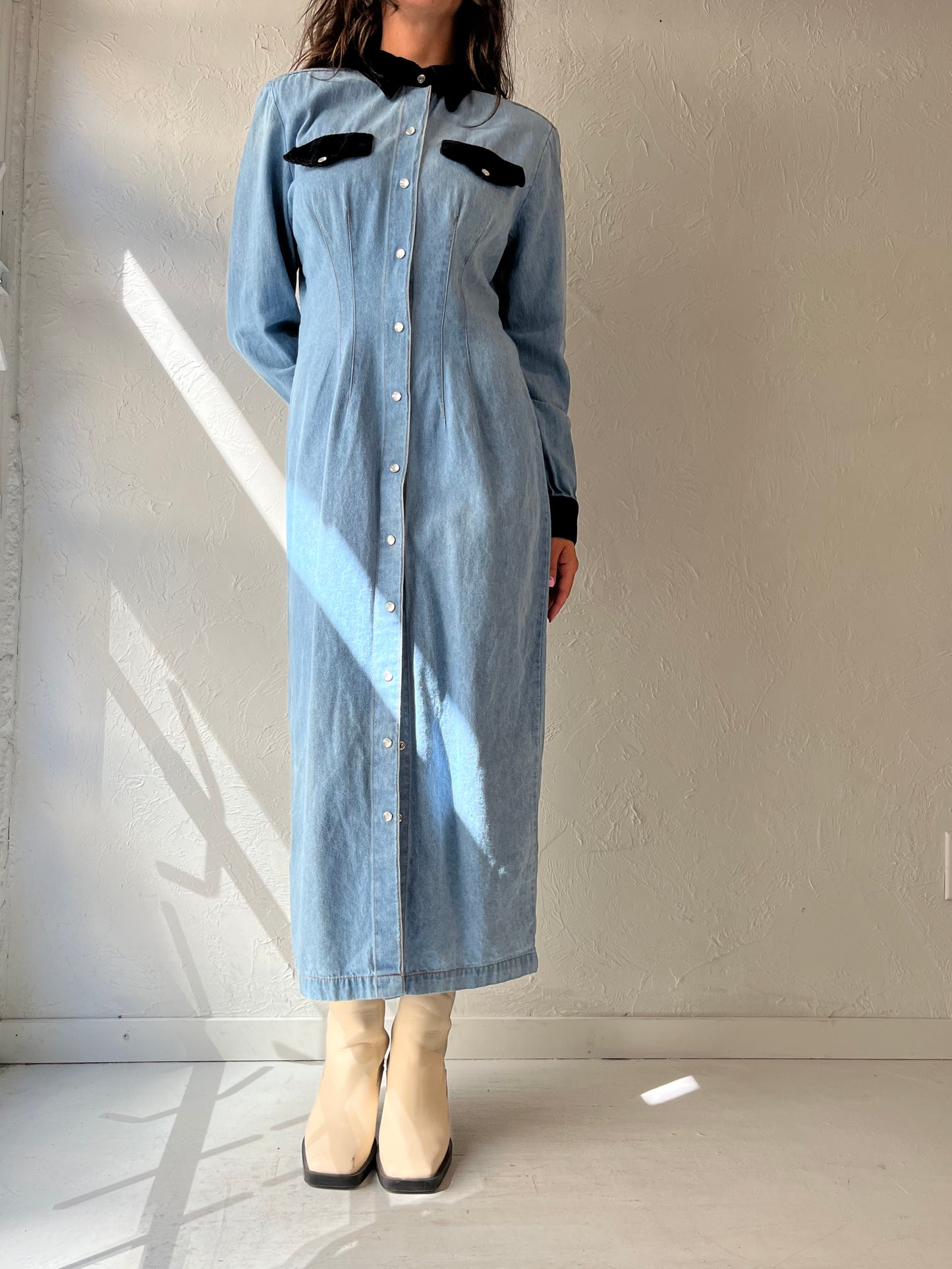 90s 'Scarlett' Long Sleeve Denim Dress / Medium