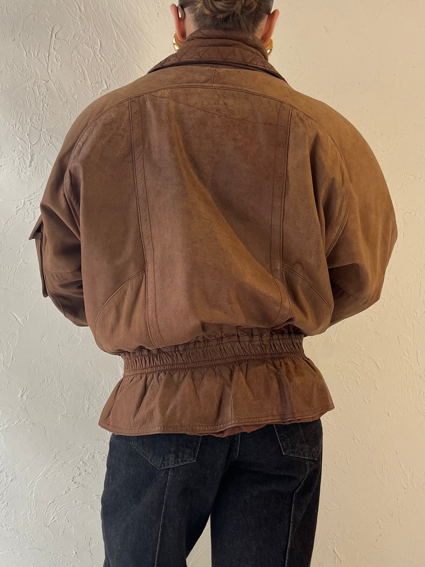 90s 'Adventure Bound' Brown Leather Jacket / Medium