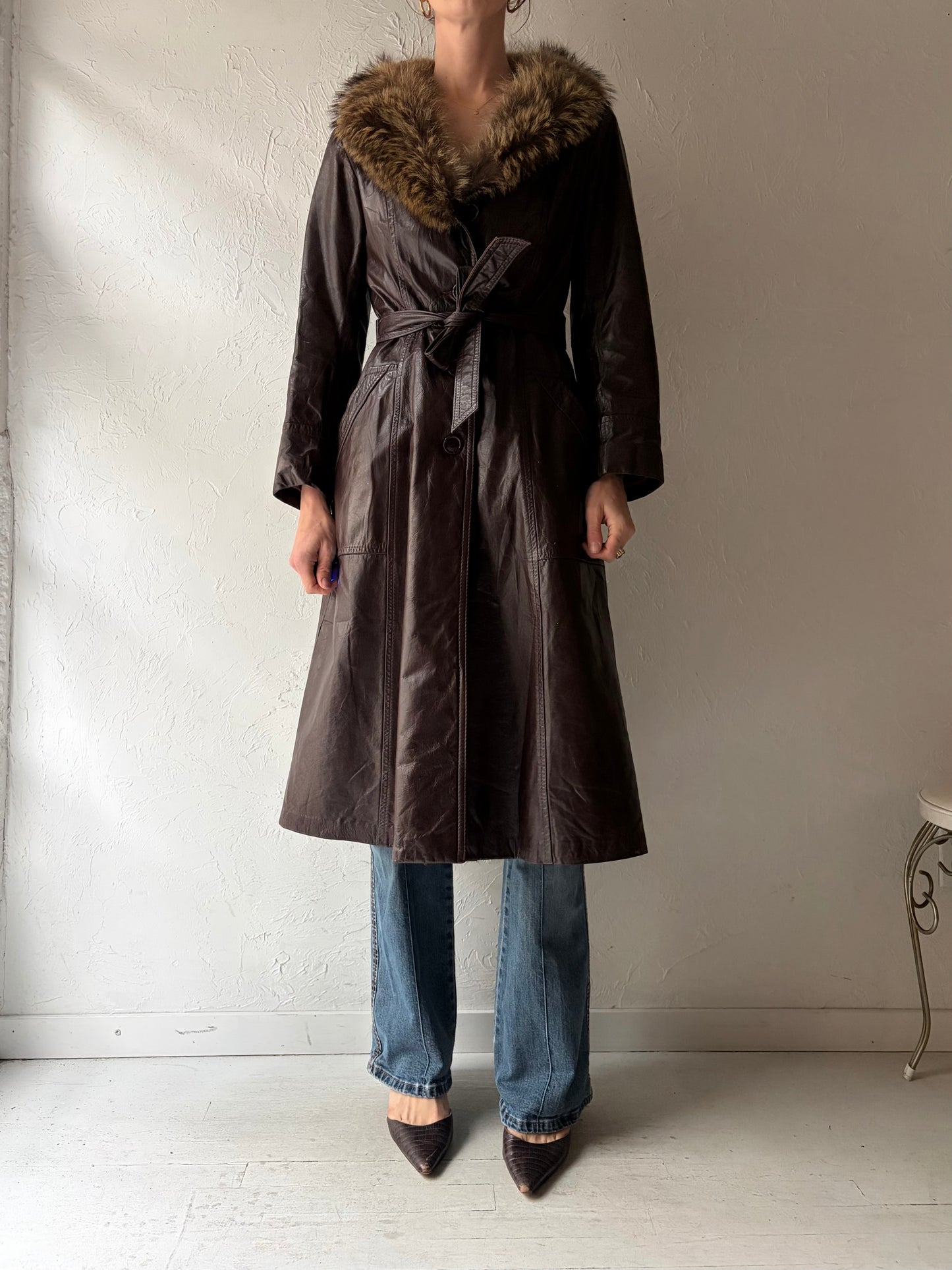 70s 'Cosa Nova' Burgundy Leather Penny Lane Trench Coat / Small