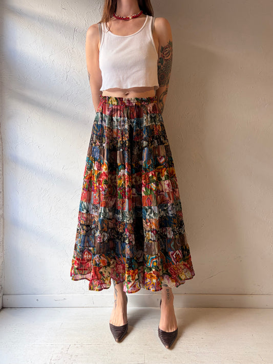 90s Floral Cottage Core Teared Summer Skirt / Vintage 1990s Prairie Girl Flowy Skirt / Small - Medium