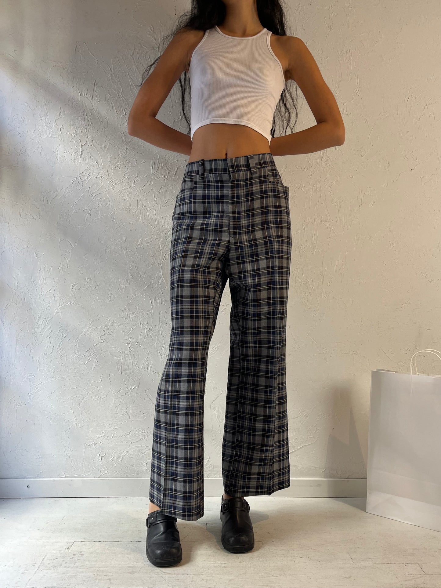 70s ‘Gaslight’ Plaid Wool Knit Pants / Large