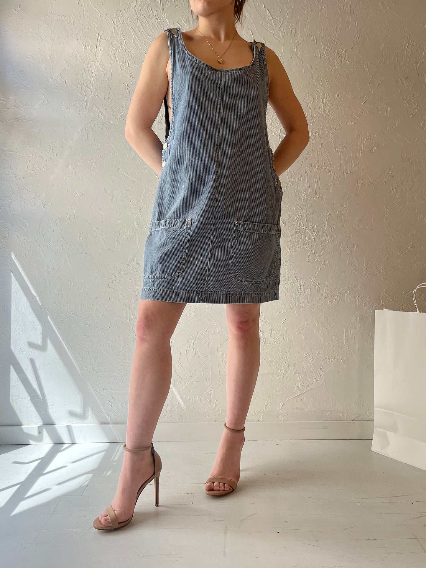 90s 'NY Jeans' Pinstripe Denim Mini Dress / Small